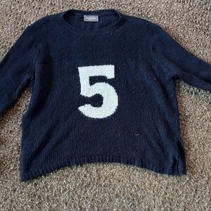 Wooden Ships Navy Blue Sweater with White Number Design